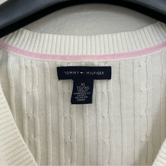 Vintage Y2K Tommy Hilfiger Cable Knit V-Neck Sweater - Prep Coastal Old Money - Picture 7 of 12